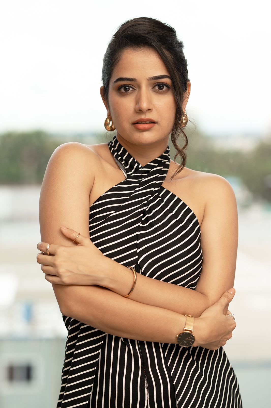 Ashika Ranganath — halter stripes portrait