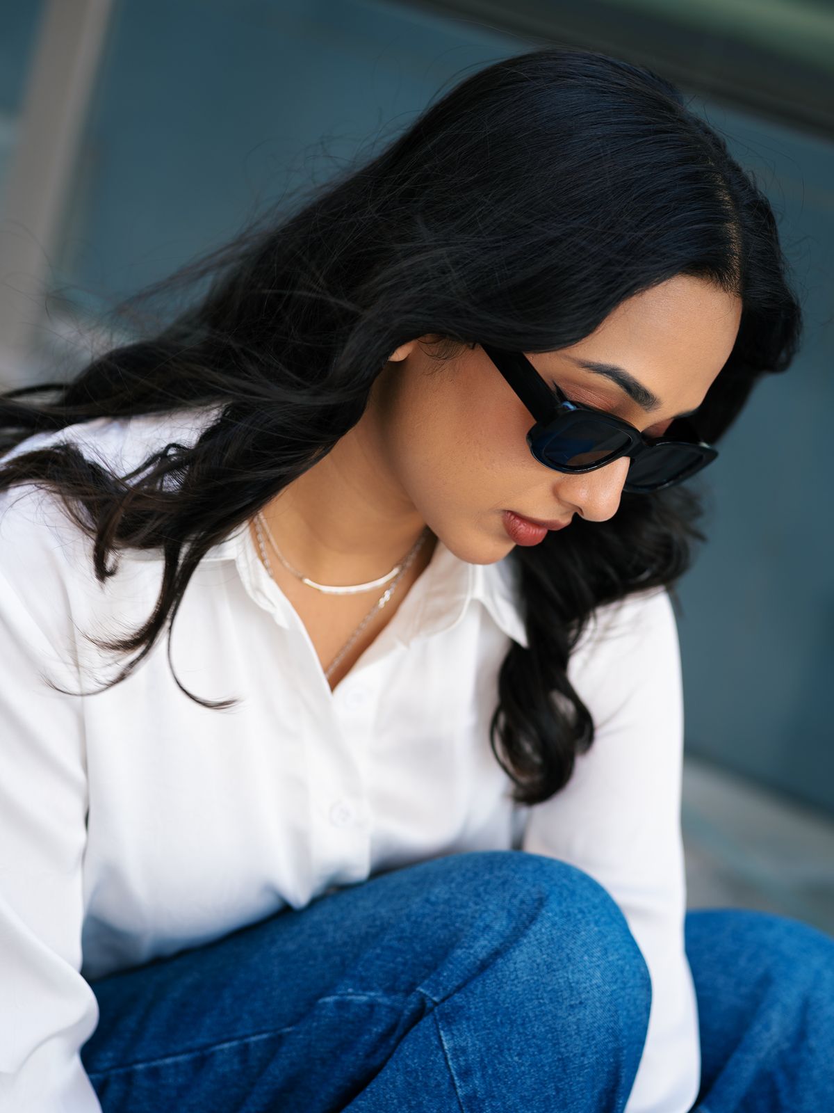 Olivia — white shirt portrait with sunglasses