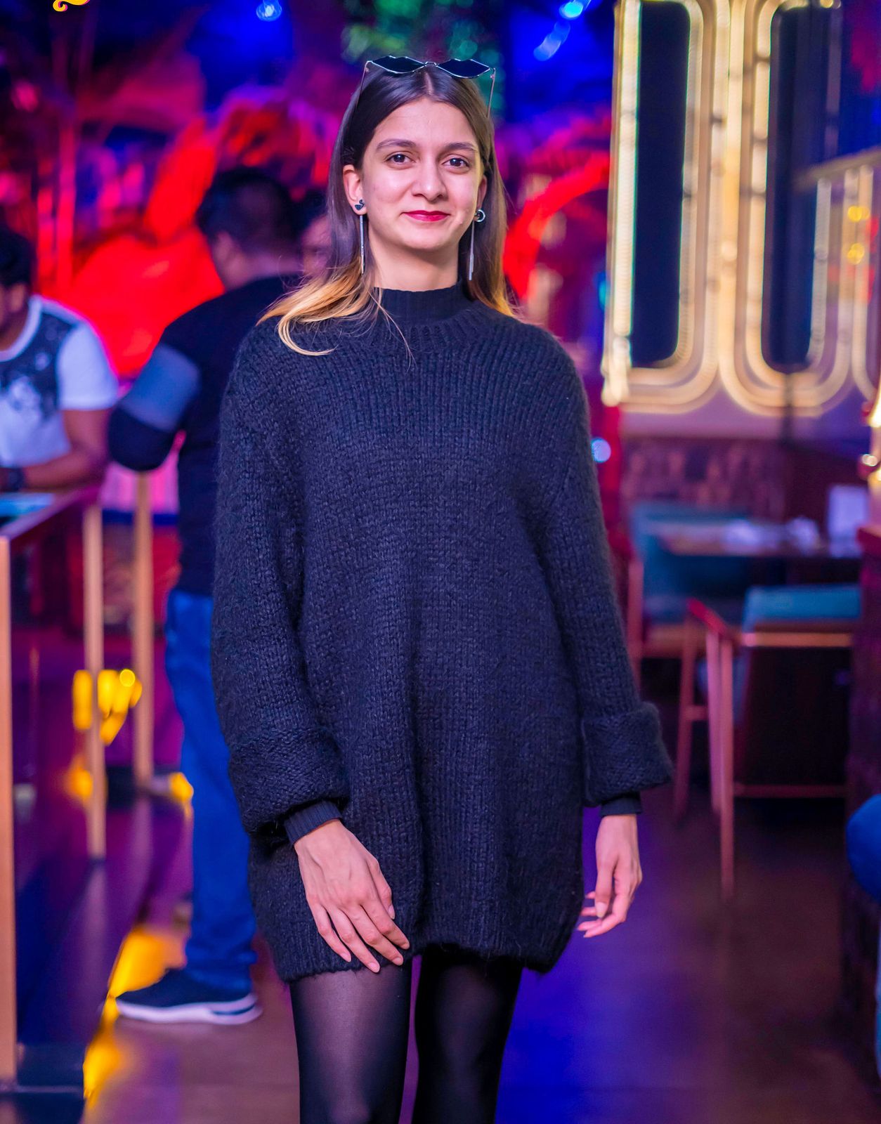 Night out — sweater dress, blue light