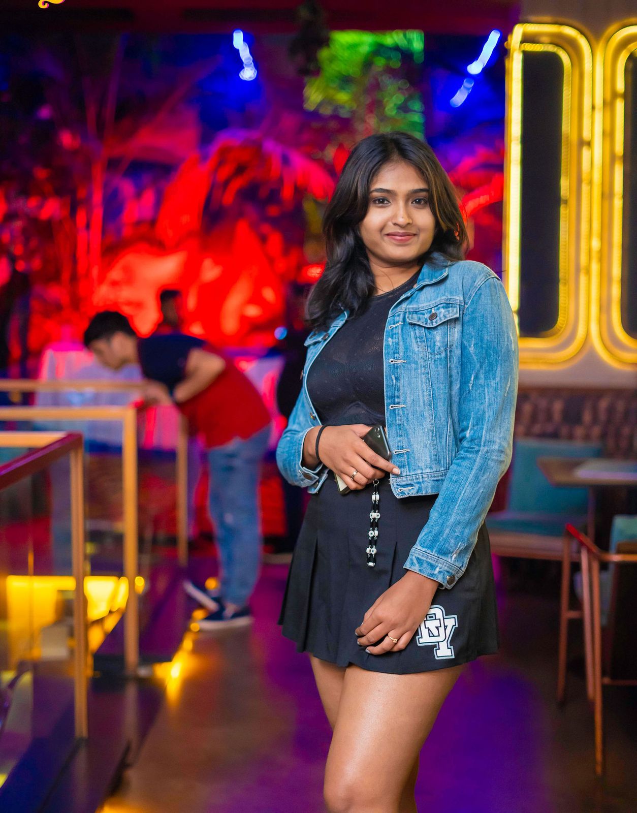 Night out — denim jacket, club light