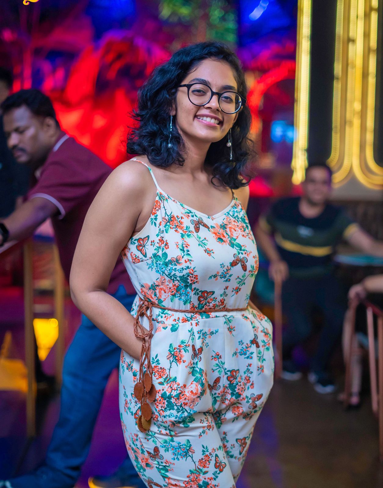 Night out — florals and a smile