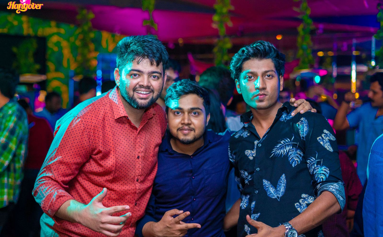 Night out — the boys, flash-lit