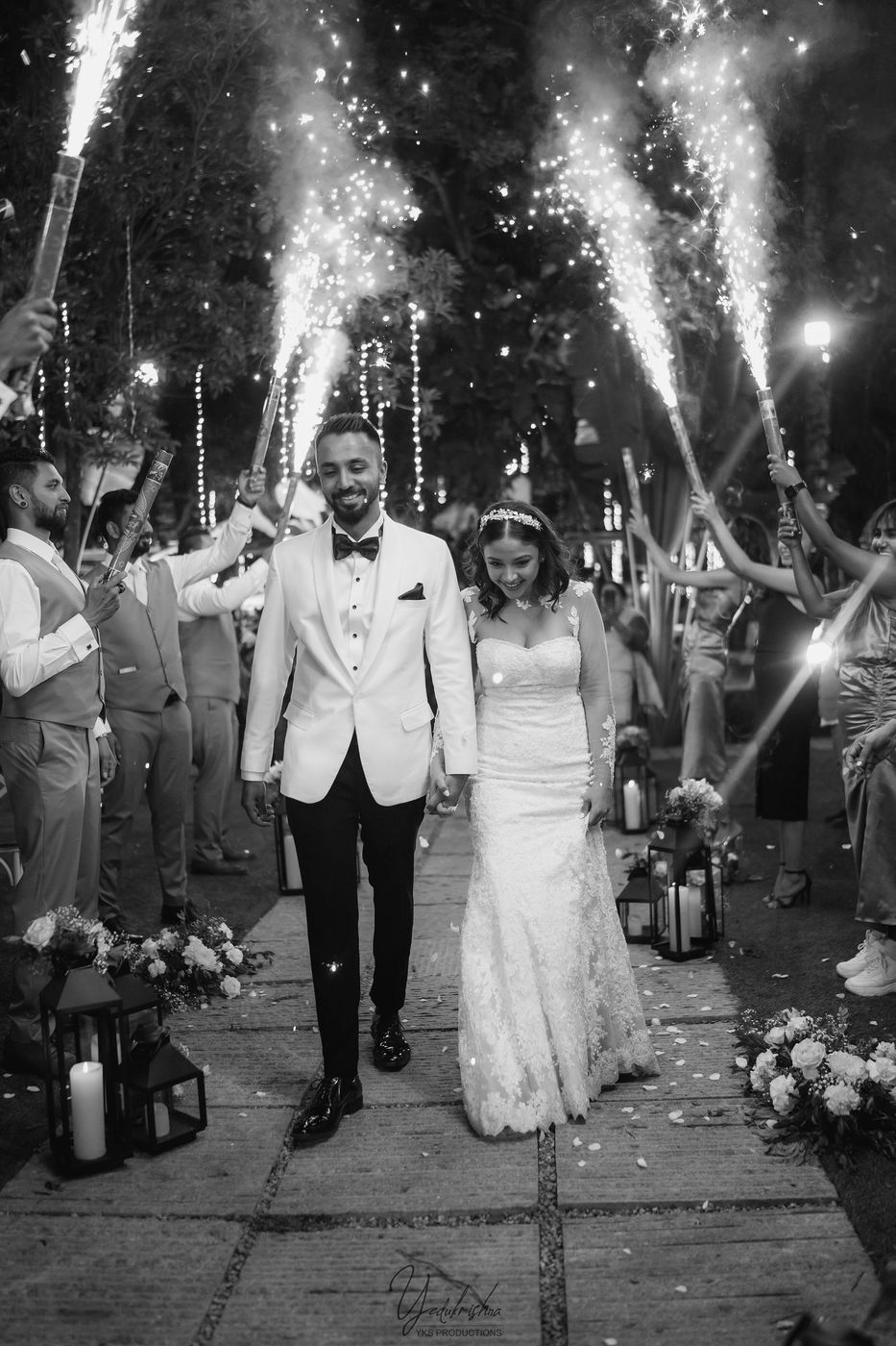 Sparkler exit, black and white