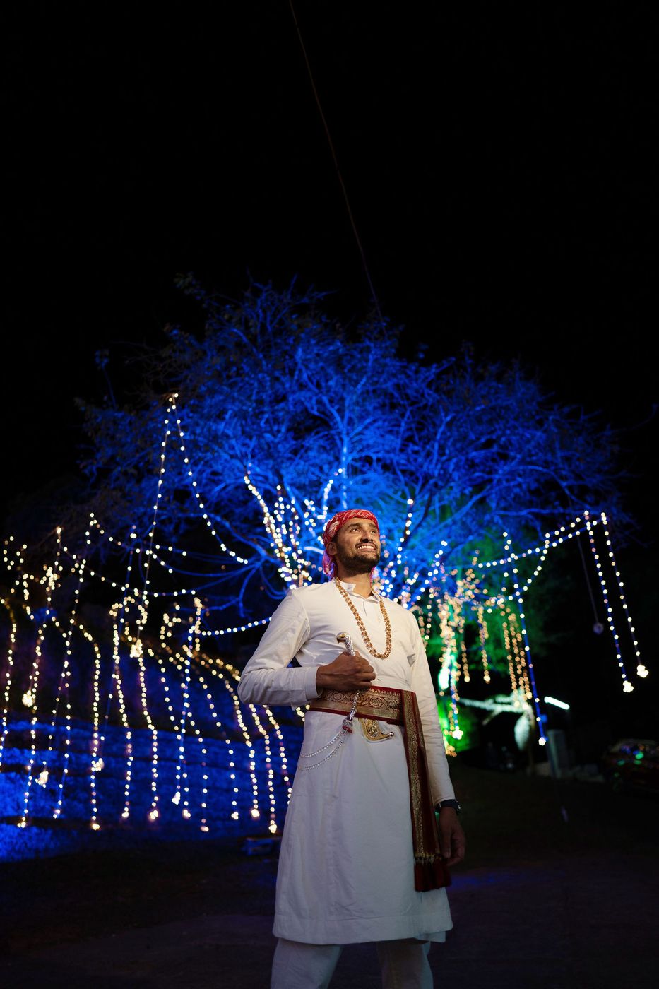 Under the blue festival lights