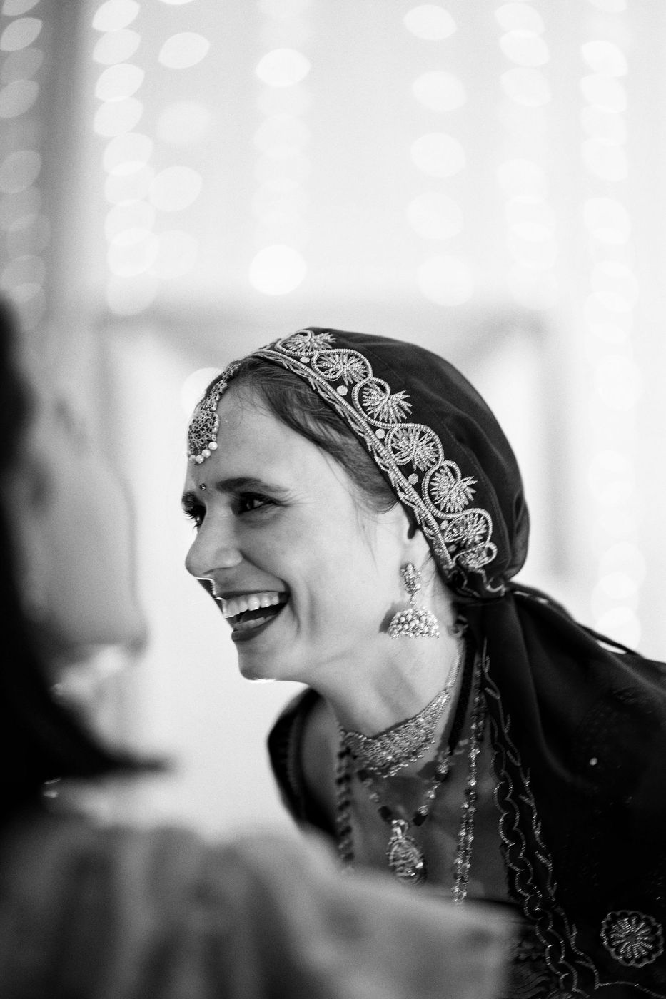A quiet smile, black and white