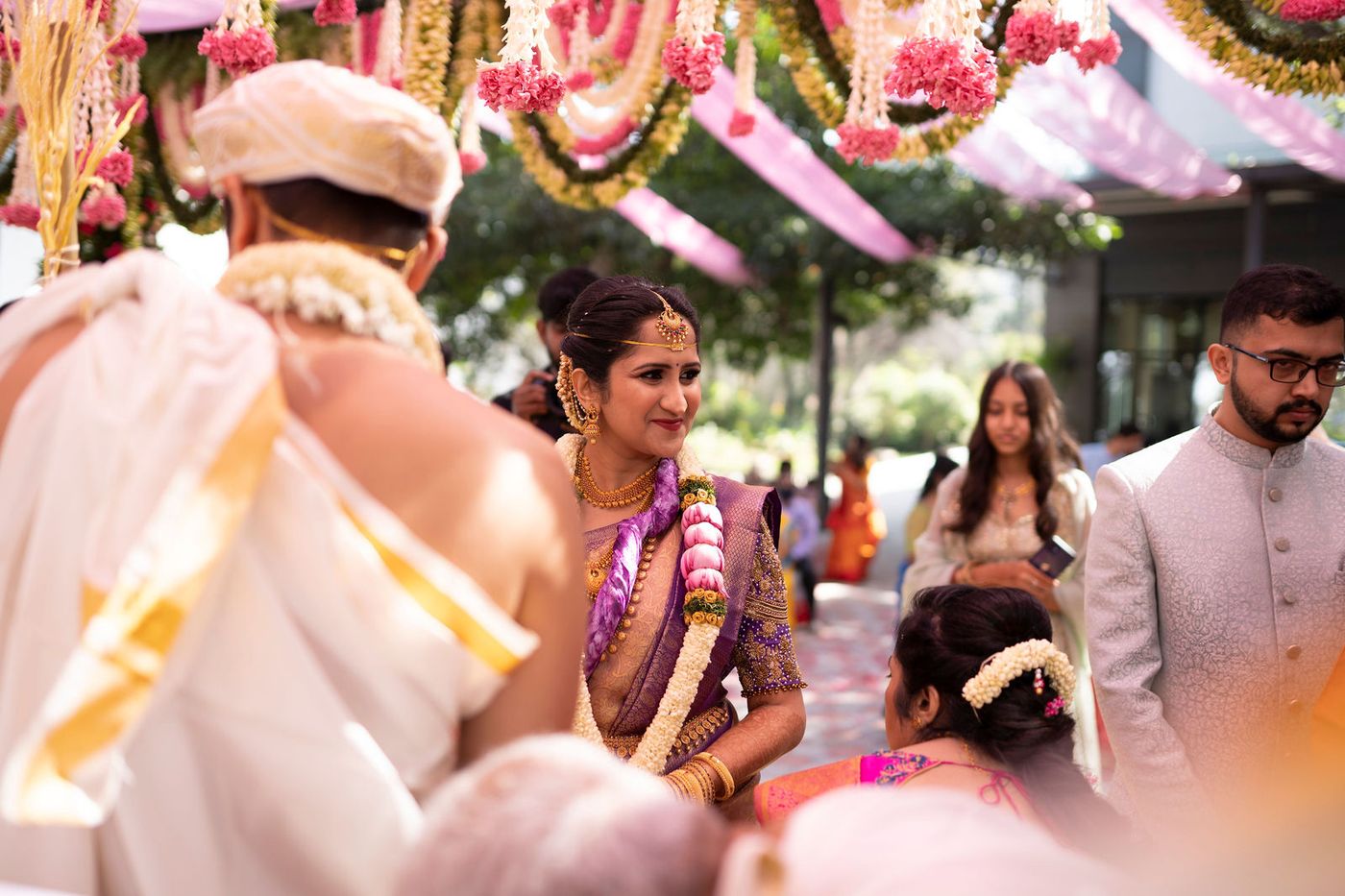 The couple leaving the mandap